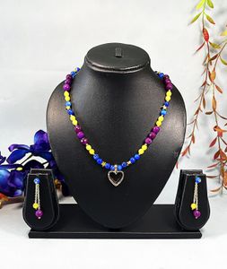 Multi-color Onyx Beads with heart Shape Pendent