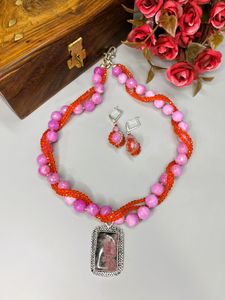 Twisted Rose Quartz Necklace with Artistic Pendant