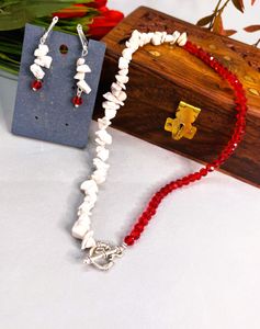 Red-White Uncut Chip Bead Princess Necklace 