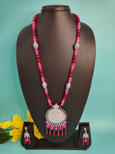 Ethnic Wear Long Necklace with Silver Pendant