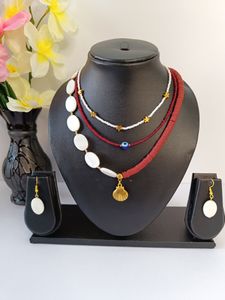 3-Layer Mother of Pearl Necklace with Evil Eye