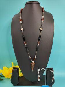 Bold Rope Line Necklace with Brown Cone Pendant