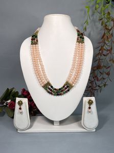 Peach Crystal Bead Necklace with Multi-color Accents