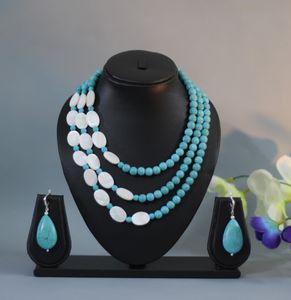 Elegant Three-Layer Turquoise and Mother of Pearl Necklace