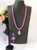 Teardrop Rose Quartz Pendant Necklace with Mermaid Beads