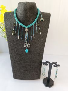 Firoza Bead Necklace with Seed Bead Latkan and Charms