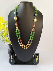 Tumbled Stone & Pearl Necklace with Tie Back